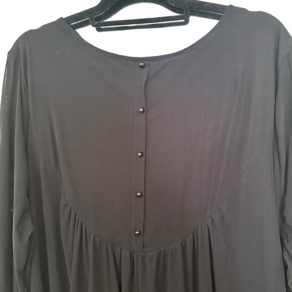 Ultra Pink Plus Size 3X Black Blouse Trumpet Sleeve Flowy - Picture 9 of 13